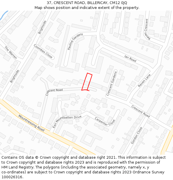 37, CRESCENT ROAD, BILLERICAY, CM12 0JQ: Location map and indicative extent of plot