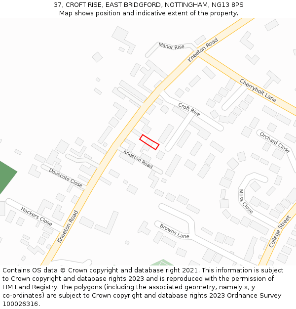 37, CROFT RISE, EAST BRIDGFORD, NOTTINGHAM, NG13 8PS: Location map and indicative extent of plot