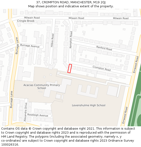 37, CROMPTON ROAD, MANCHESTER, M19 2QJ: Location map and indicative extent of plot