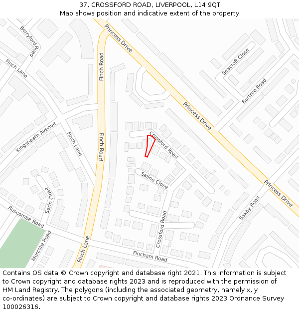 37, CROSSFORD ROAD, LIVERPOOL, L14 9QT: Location map and indicative extent of plot