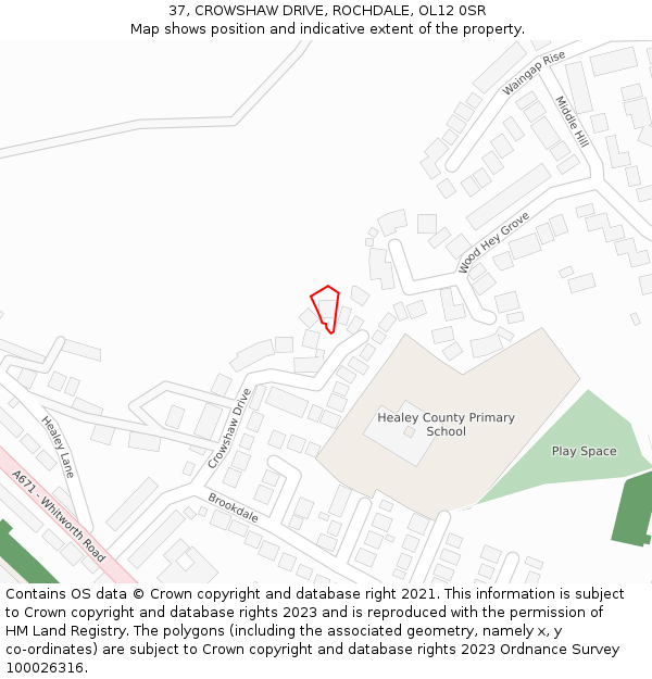 37, CROWSHAW DRIVE, ROCHDALE, OL12 0SR: Location map and indicative extent of plot