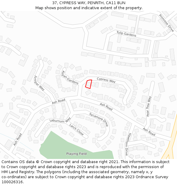 37, CYPRESS WAY, PENRITH, CA11 8UN: Location map and indicative extent of plot