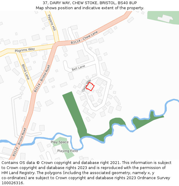 37, DAIRY WAY, CHEW STOKE, BRISTOL, BS40 8UP: Location map and indicative extent of plot