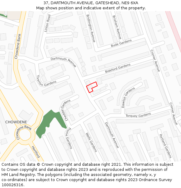 37, DARTMOUTH AVENUE, GATESHEAD, NE9 6XA: Location map and indicative extent of plot