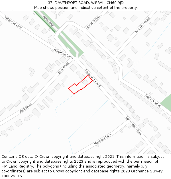 37, DAVENPORT ROAD, WIRRAL, CH60 9JD: Location map and indicative extent of plot