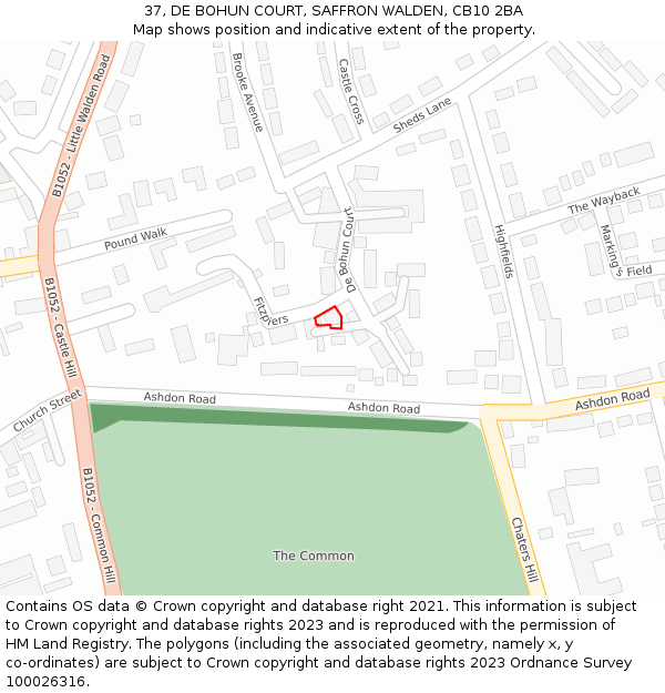 37, DE BOHUN COURT, SAFFRON WALDEN, CB10 2BA: Location map and indicative extent of plot