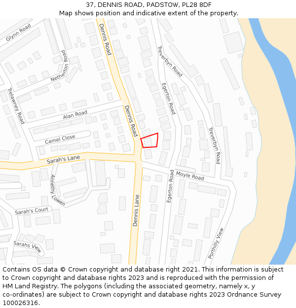 37, DENNIS ROAD, PADSTOW, PL28 8DF: Location map and indicative extent of plot