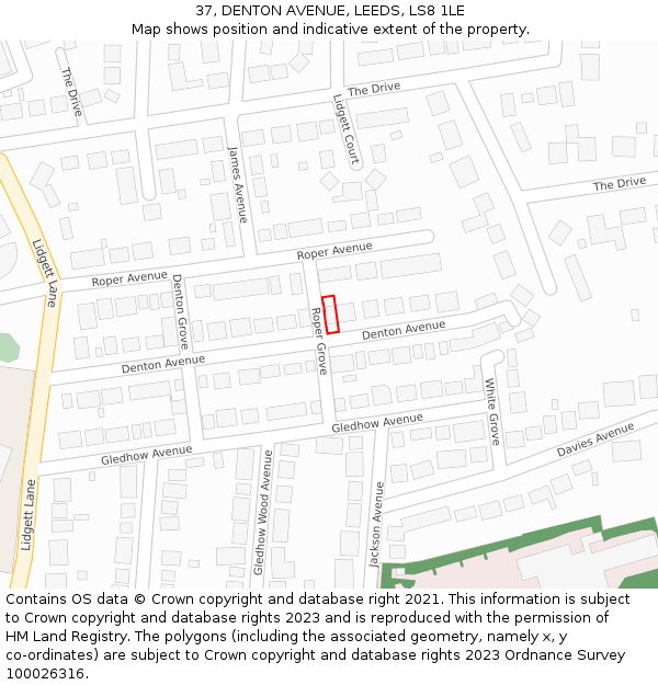 37, DENTON AVENUE, LEEDS, LS8 1LE: Location map and indicative extent of plot