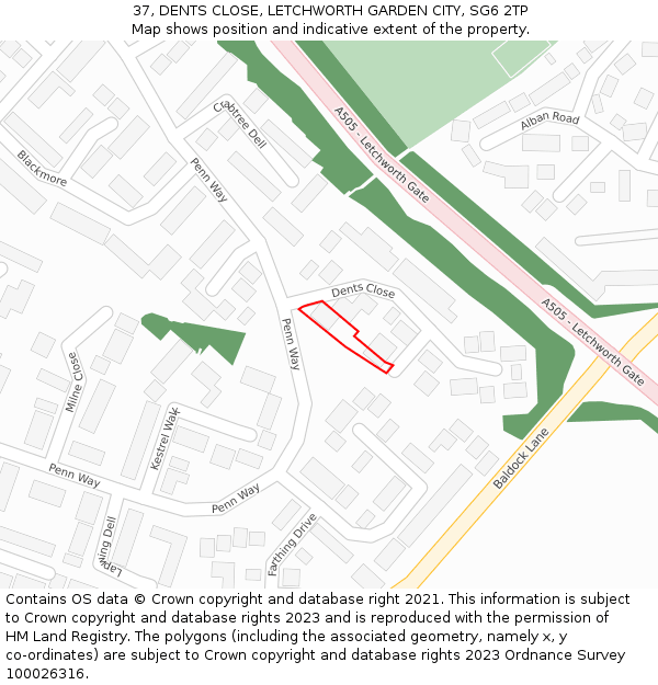 37, DENTS CLOSE, LETCHWORTH GARDEN CITY, SG6 2TP: Location map and indicative extent of plot