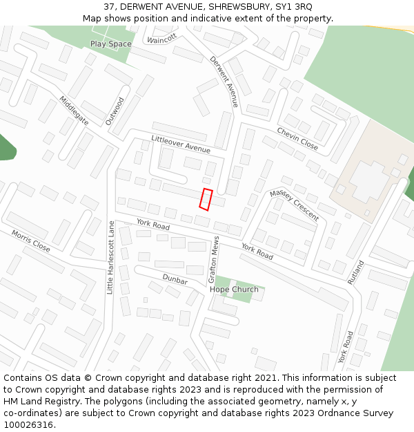 37, DERWENT AVENUE, SHREWSBURY, SY1 3RQ: Location map and indicative extent of plot