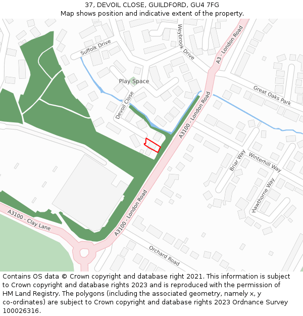 37, DEVOIL CLOSE, GUILDFORD, GU4 7FG: Location map and indicative extent of plot