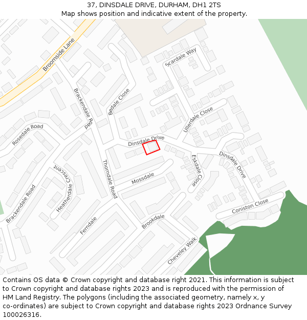 37, DINSDALE DRIVE, DURHAM, DH1 2TS: Location map and indicative extent of plot