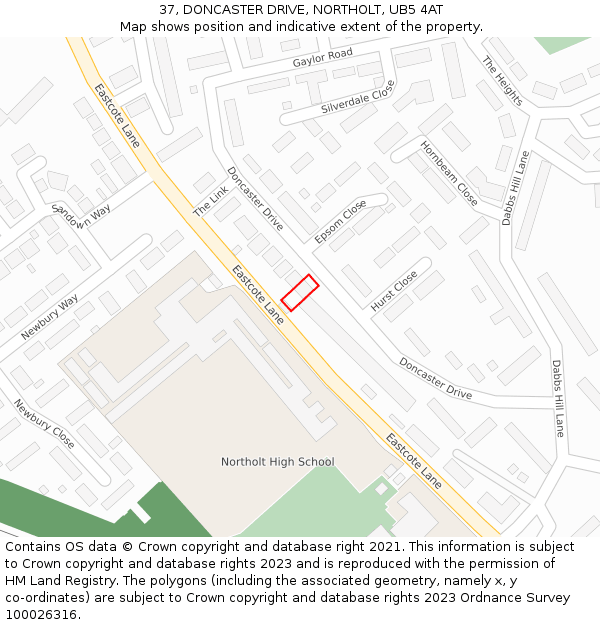 37, DONCASTER DRIVE, NORTHOLT, UB5 4AT: Location map and indicative extent of plot