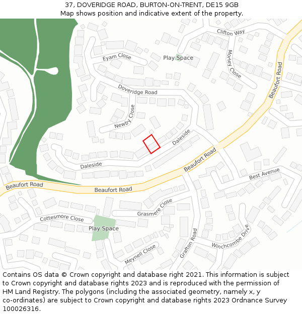 37, DOVERIDGE ROAD, BURTON-ON-TRENT, DE15 9GB: Location map and indicative extent of plot