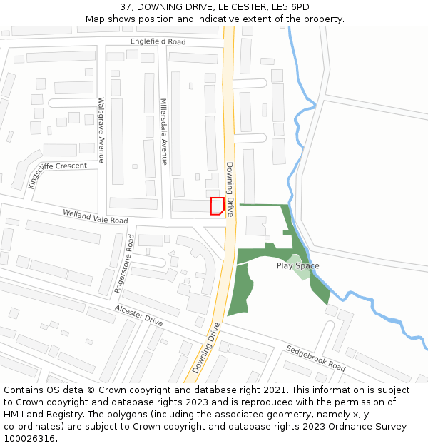 37, DOWNING DRIVE, LEICESTER, LE5 6PD: Location map and indicative extent of plot