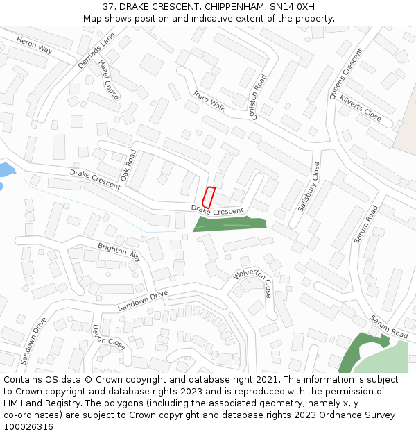 37, DRAKE CRESCENT, CHIPPENHAM, SN14 0XH: Location map and indicative extent of plot