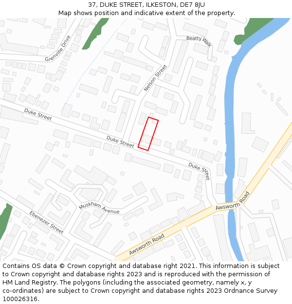 37, DUKE STREET, ILKESTON, DE7 8JU: Location map and indicative extent of plot