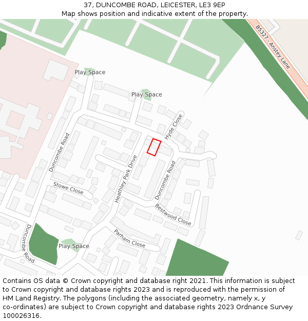 37, DUNCOMBE ROAD, LEICESTER, LE3 9EP: Location map and indicative extent of plot