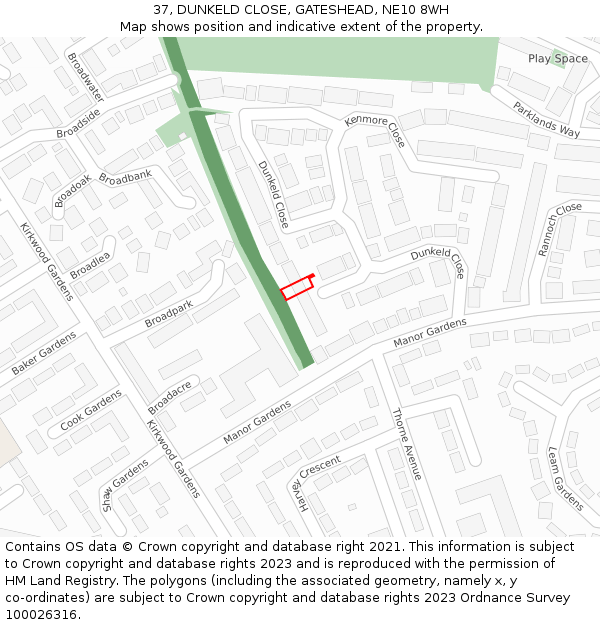 37, DUNKELD CLOSE, GATESHEAD, NE10 8WH: Location map and indicative extent of plot