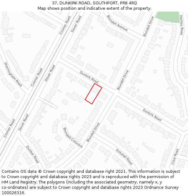 37, DUNKIRK ROAD, SOUTHPORT, PR8 4RQ: Location map and indicative extent of plot