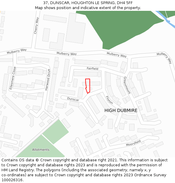 37, DUNSCAR, HOUGHTON LE SPRING, DH4 5FF: Location map and indicative extent of plot