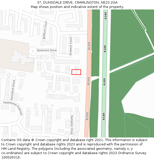 37, DUNSDALE DRIVE, CRAMLINGTON, NE23 2GA: Location map and indicative extent of plot