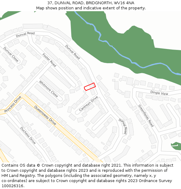 37, DUNVAL ROAD, BRIDGNORTH, WV16 4NA: Location map and indicative extent of plot