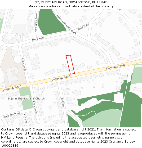 37, DUNYEATS ROAD, BROADSTONE, BH18 8AB: Location map and indicative extent of plot
