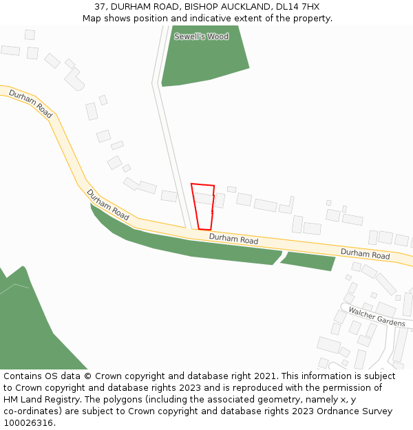 37, DURHAM ROAD, BISHOP AUCKLAND, DL14 7HX: Location map and indicative extent of plot