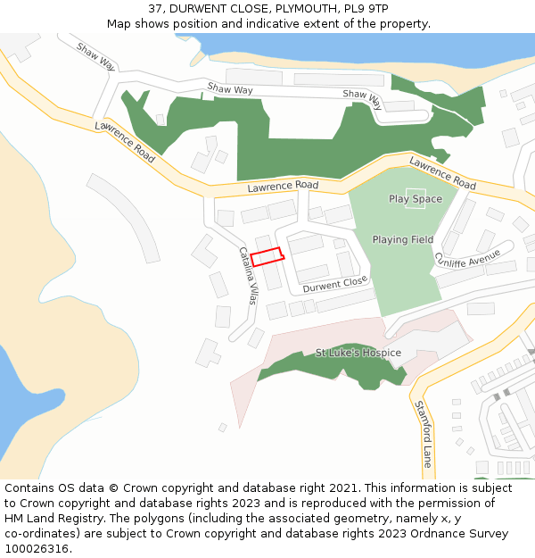 37, DURWENT CLOSE, PLYMOUTH, PL9 9TP: Location map and indicative extent of plot