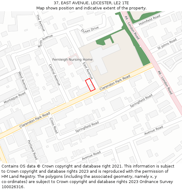 37, EAST AVENUE, LEICESTER, LE2 1TE: Location map and indicative extent of plot