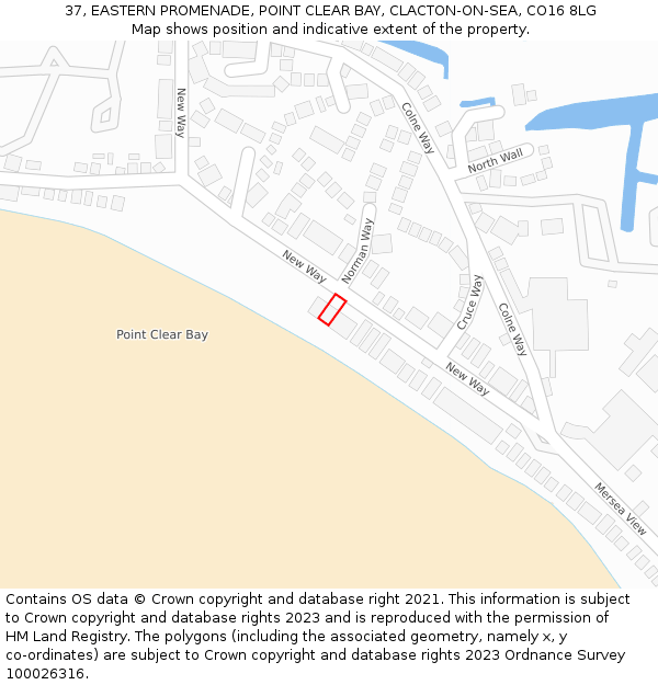 37, EASTERN PROMENADE, POINT CLEAR BAY, CLACTON-ON-SEA, CO16 8LG: Location map and indicative extent of plot