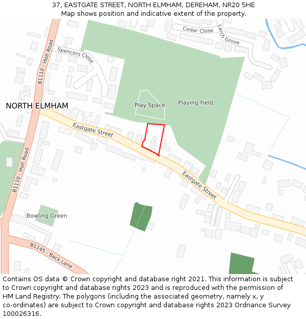 37, EASTGATE STREET, NORTH ELMHAM, DEREHAM, NR20 5HE: Location map and indicative extent of plot