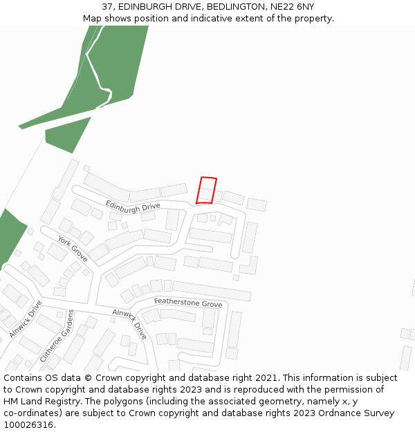 37, EDINBURGH DRIVE, BEDLINGTON, NE22 6NY: Location map and indicative extent of plot