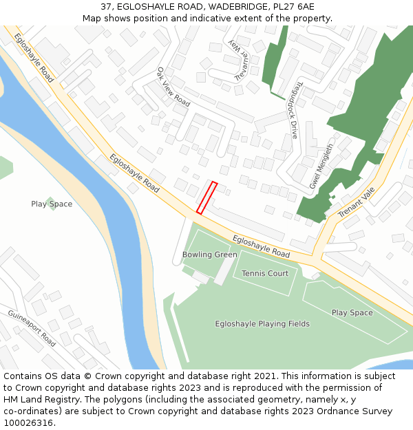 37, EGLOSHAYLE ROAD, WADEBRIDGE, PL27 6AE: Location map and indicative extent of plot