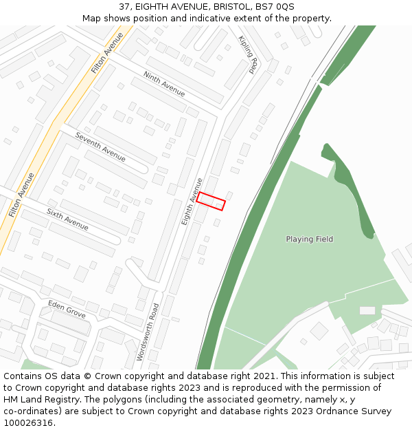 37, EIGHTH AVENUE, BRISTOL, BS7 0QS: Location map and indicative extent of plot