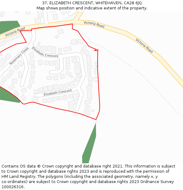37, ELIZABETH CRESCENT, WHITEHAVEN, CA28 6JQ: Location map and indicative extent of plot