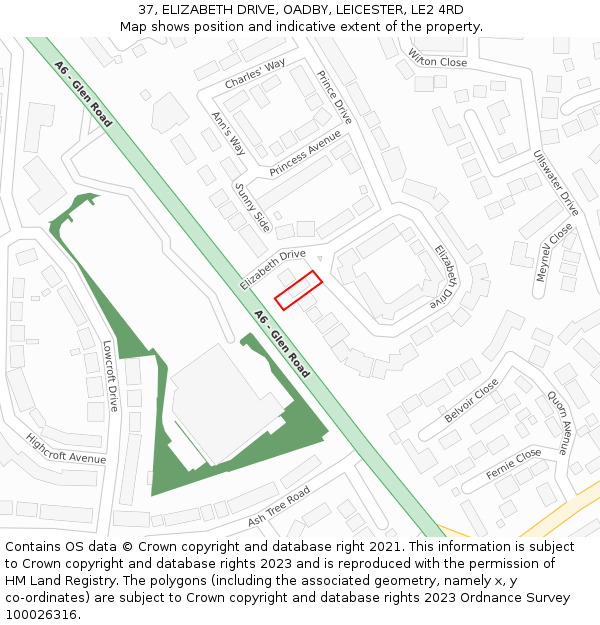 37, ELIZABETH DRIVE, OADBY, LEICESTER, LE2 4RD: Location map and indicative extent of plot