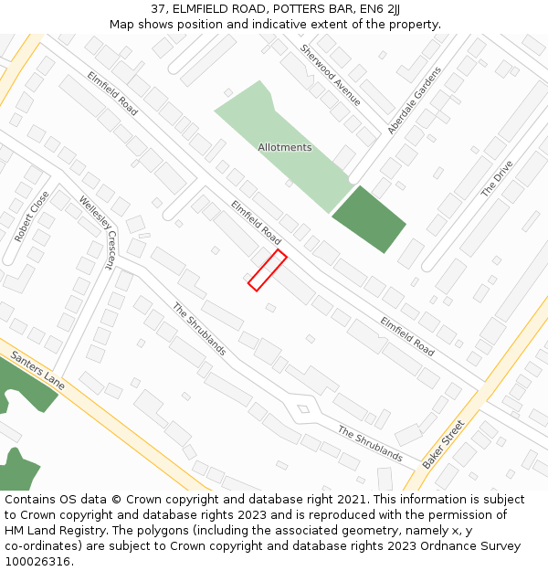 37, ELMFIELD ROAD, POTTERS BAR, EN6 2JJ: Location map and indicative extent of plot