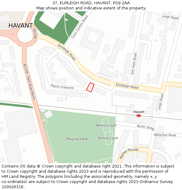 37, ELMLEIGH ROAD, HAVANT, PO9 2AA: Location map and indicative extent of plot