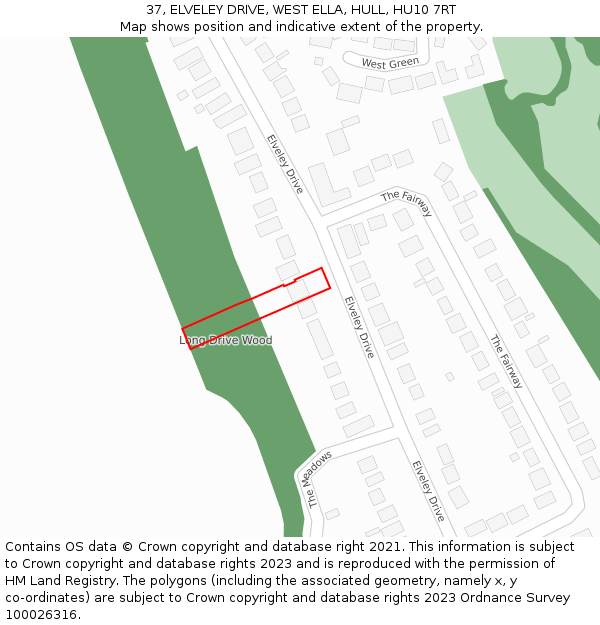 37, ELVELEY DRIVE, WEST ELLA, HULL, HU10 7RT: Location map and indicative extent of plot