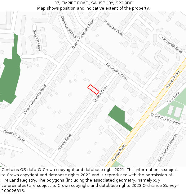37, EMPIRE ROAD, SALISBURY, SP2 9DE: Location map and indicative extent of plot
