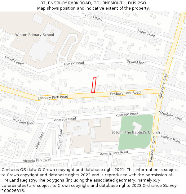 37, ENSBURY PARK ROAD, BOURNEMOUTH, BH9 2SQ: Location map and indicative extent of plot