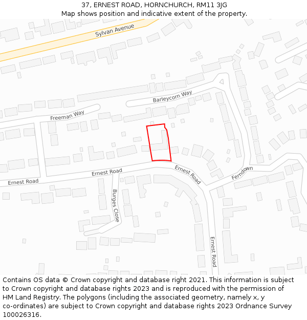 37, ERNEST ROAD, HORNCHURCH, RM11 3JG: Location map and indicative extent of plot