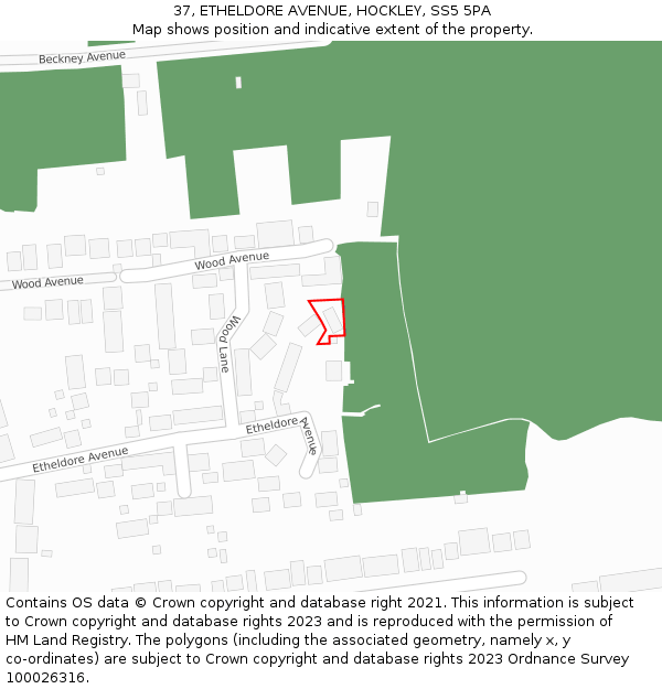 37, ETHELDORE AVENUE, HOCKLEY, SS5 5PA: Location map and indicative extent of plot