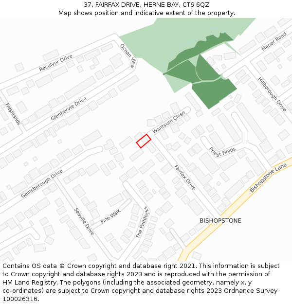 37, FAIRFAX DRIVE, HERNE BAY, CT6 6QZ: Location map and indicative extent of plot