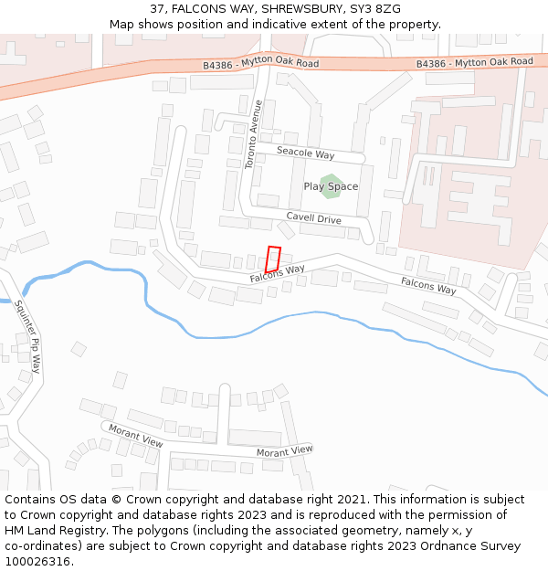 37, FALCONS WAY, SHREWSBURY, SY3 8ZG: Location map and indicative extent of plot