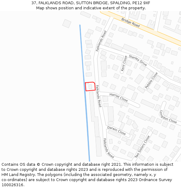 37, FALKLANDS ROAD, SUTTON BRIDGE, SPALDING, PE12 9XF: Location map and indicative extent of plot