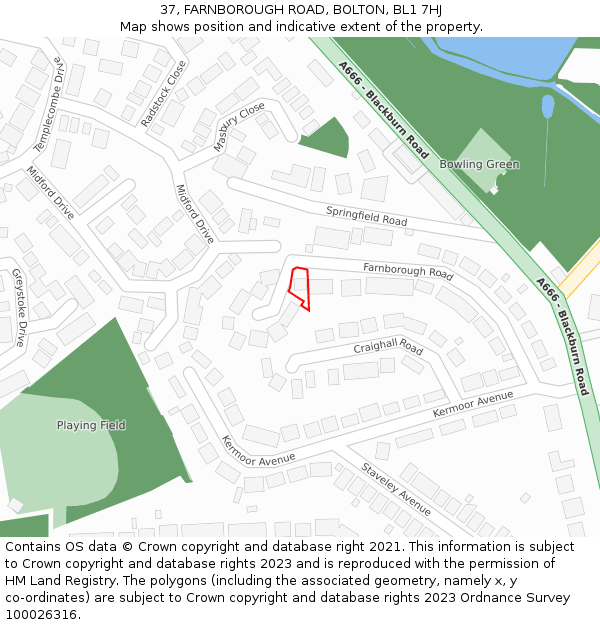 37, FARNBOROUGH ROAD, BOLTON, BL1 7HJ: Location map and indicative extent of plot