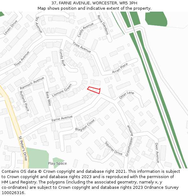 37, FARNE AVENUE, WORCESTER, WR5 3PH: Location map and indicative extent of plot